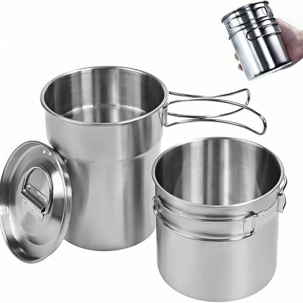 Outdoor Camping Cooking Set - 折りたたみ式キャンプカップマグカップキャンプポット調理器具304食品グレード屋外キャンプクッキングセット（通気蓋付き、ステンレス鋼バックパック）