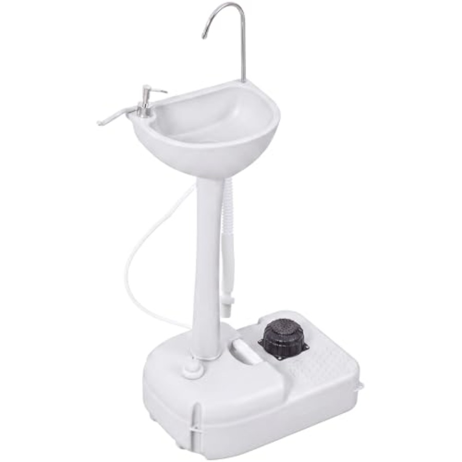 Outdoor In Camping - ポータブルキャンプシンク（RVや屋外イベント用）：HDPE製ホワイト手洗いステーション（4.5ガロンタンク、キャスター付き、石鹸ディスペンサー付き）
