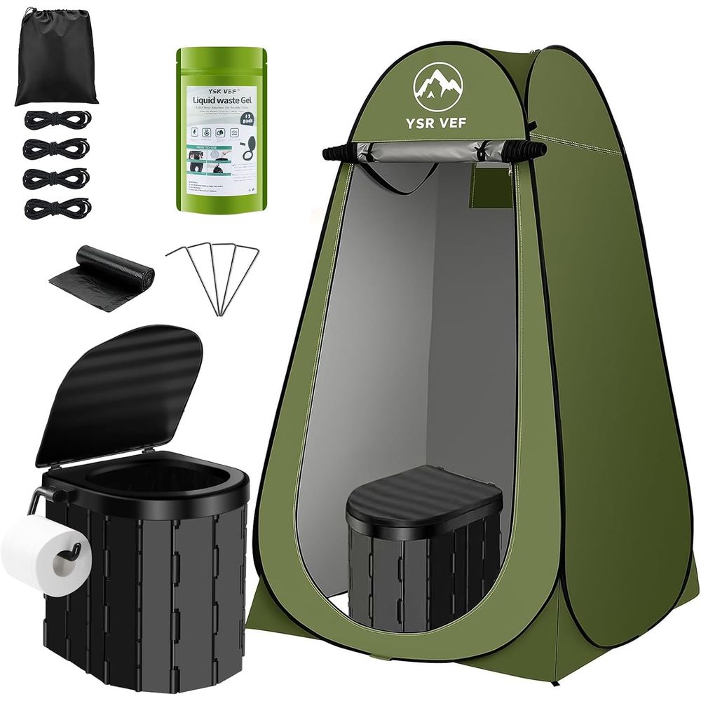 Outdoor Camping Tent - ポータブルトイレキット、ポップアップ式プライバシーテントとうんちジェルトイレバッグ付きキャンプ用トイレ、洗えるポータブル屋外シャワー更衣室