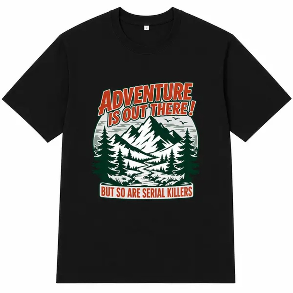 Outdoor Camping Adventures - アウトドアアドベンチャーレタープリントブラックシャツ、ユニセックスオーバーサイズTシャツ、男性、女性用、原宿ストリートウェアグラフィックTシャツ、カジュアルクルーネックシャツトップ、スイートウェア衣装、キャンプユーモアギフト、サマールックTシャツ