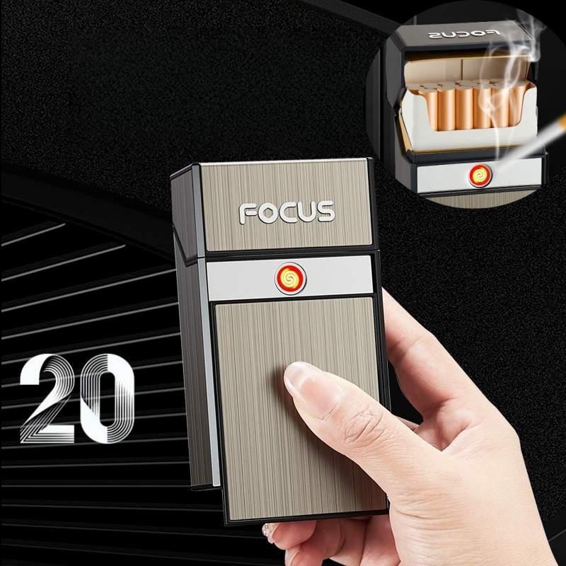 Outdoor Windproof Lighter - 新しいUSBシガレットボックスライター、防湿・防風。 充電式の炎のない屋外用携帯ライター