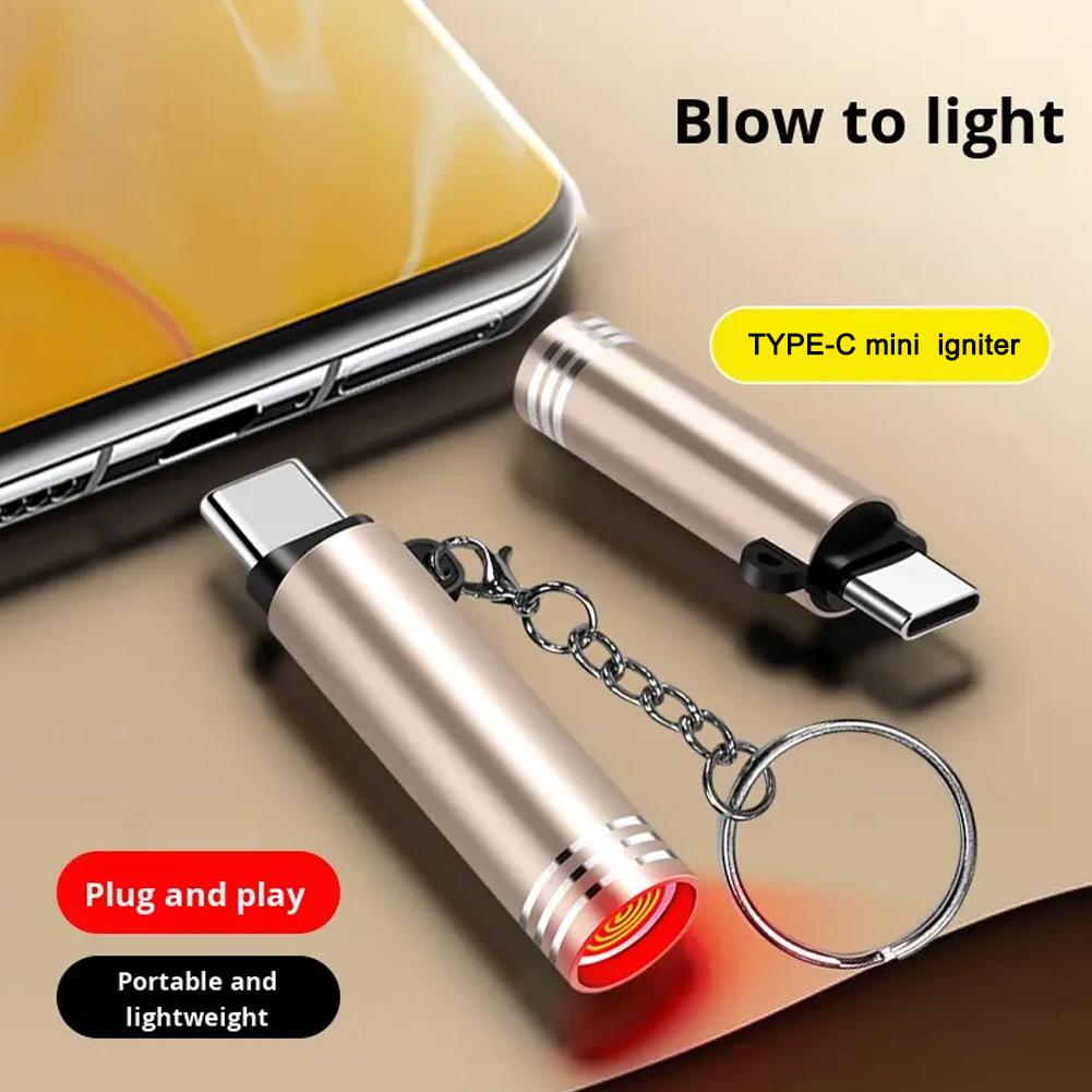 Outdoor Windproof Lighter - タイプCミニライター、吹き付けで点火、防風、炎なし、電気ライター、自動シャットオフ、アウトドアキャンプ旅行用