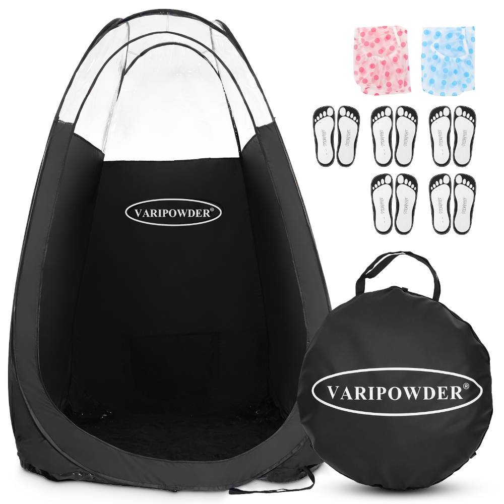 Outdoor Camping Toilet Tent - 黒色のスプレータンニングテント、ポータブル屋外キャンプ用トイレ/シャワーテント、収納バッグ付きポップアップタンニングブース、透明窓付き