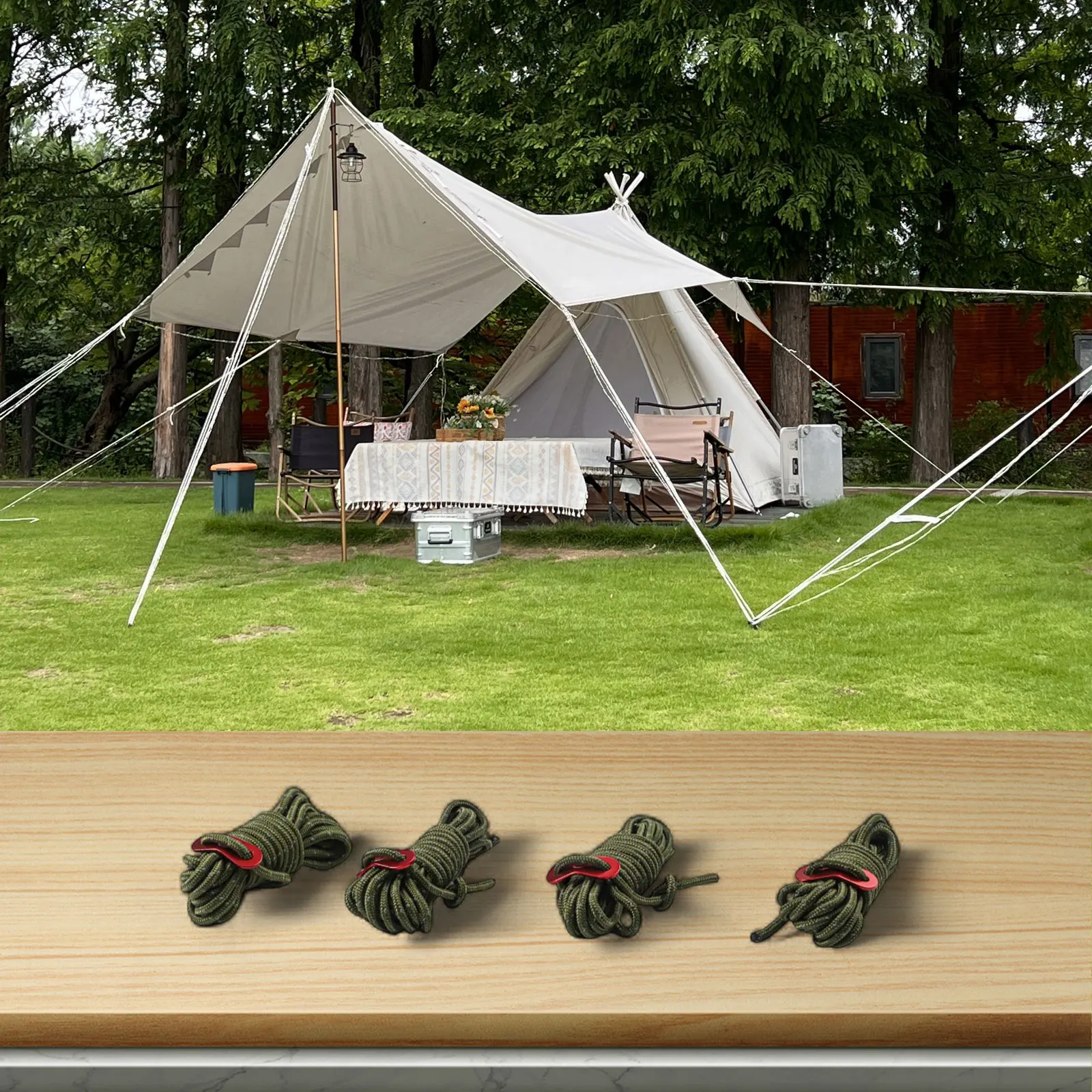 Outdoor Camping Guy - 反射材入りガイロープ 4mm×4m キャンプ用防風ロープ キャンプテントコード テントロープ ランヤード