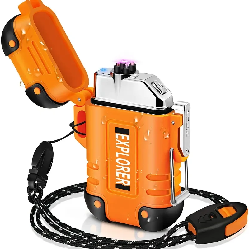 Outdoor Windproof Lighter - 2023 新防水ダブルアークライター USB 充電式防風プラズマライター屋外キャンプフレームレス喫煙アクセサリー