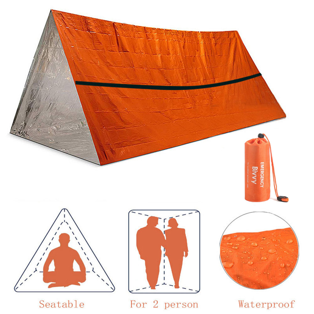 Emergency Mylar Blanket - 2 人緊急避難所ビビィサバイバルテントキットマイラーチューブテント寝袋防水屋外 SOS サーマルブランケット再利用可能