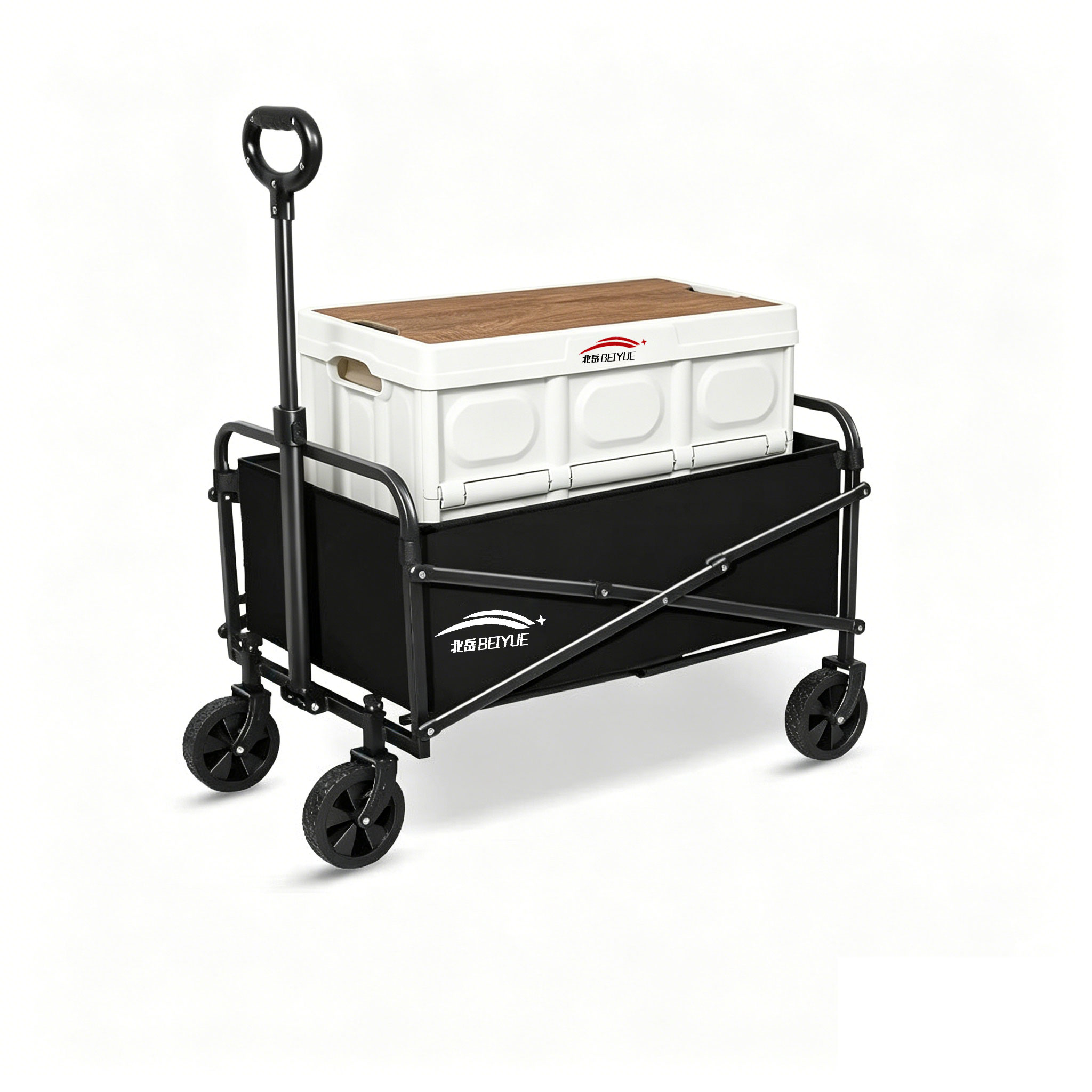 Outdoor Camping Vehicle Wagon - 5インチユニバーサルホイール330ポンド折りたたみ式キャンプワゴン、屋外ガーデンビーチワゴン輸送ツール車両、黒と白の収納付き