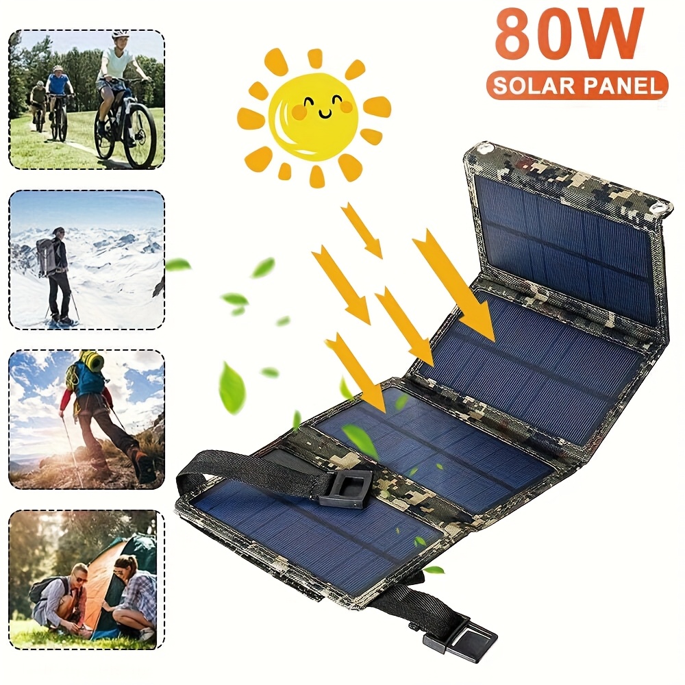 Outdoor In Camping - 【ソーラーパネル】80Wポータブル折りたたみ式ソーラーパネル | USBポート付きで、アウトドア旅行、ハイキング、キャンプに最適 - 携帯電話を充電できます