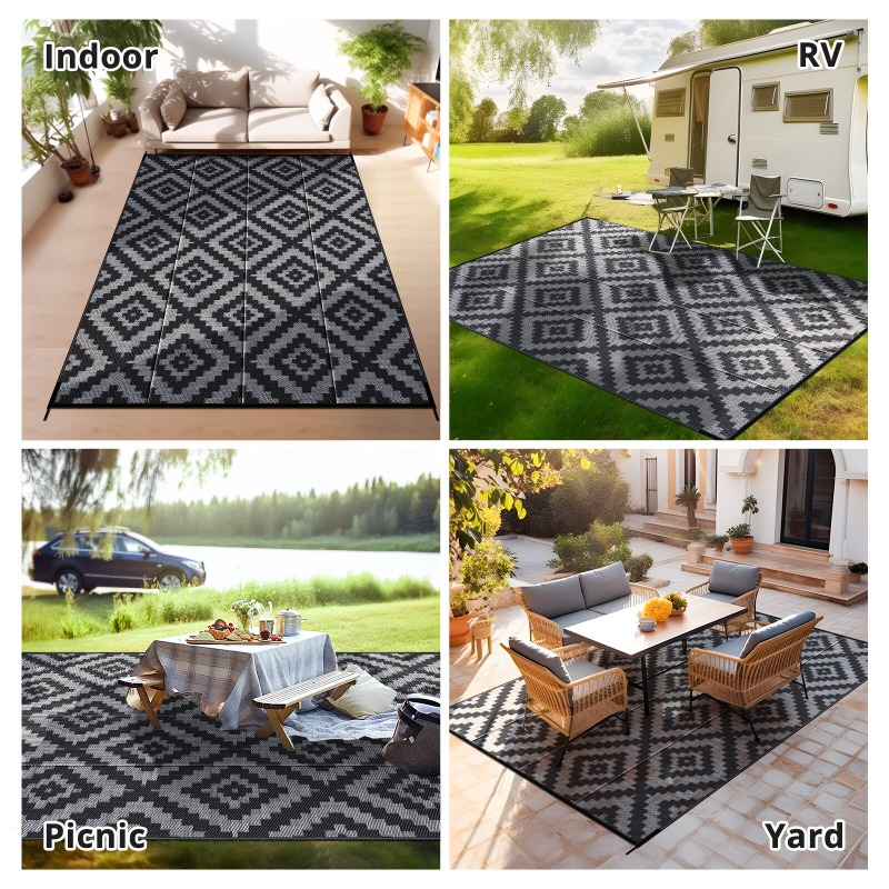 Outdoor Camping Rugs 9X12 - (5x8、6x9、9x12、9x18) 屋外用ラグ パティオマット リバーシブル RV キャンピングラグ