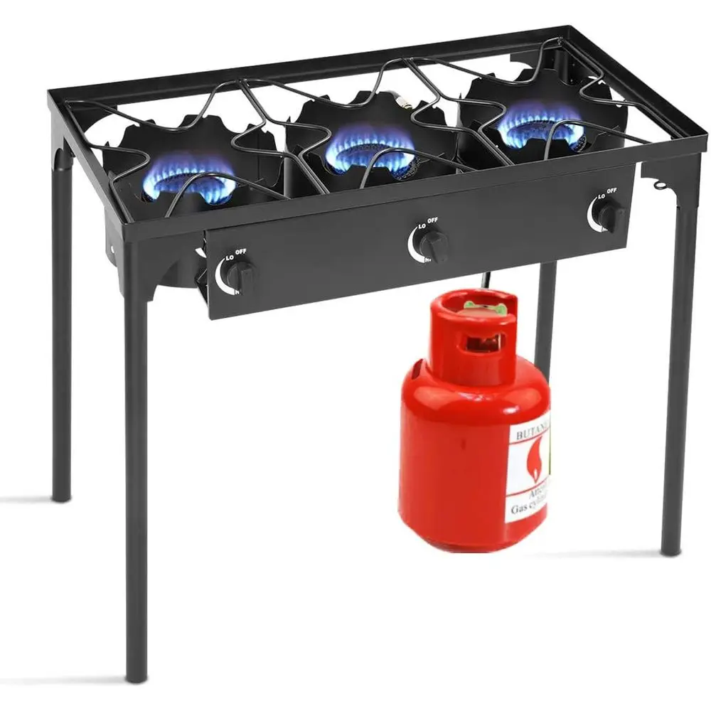 Outdoor Camping Gas Stove - ポータブル3バーナー式プロパンガスコンロ（取り外し可能な脚付き）アウトドアキャンプやピクニックに最適