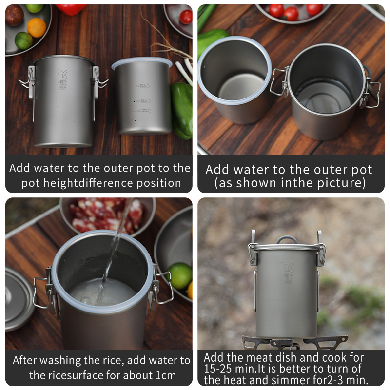 KEITH 純チタン製 炊飯クッカー 900ml 超軽量 折 - Outdoor Camping Cooking Set のレビューと価格