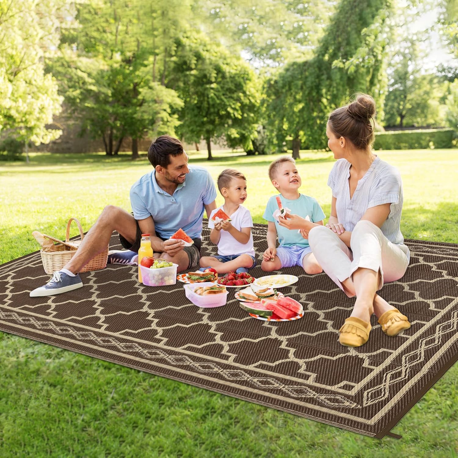 9x12 リバーシブル屋外パティオラグ – プラスチックスト - Outdoor Camping Rugs 9X12 のレビューと価格