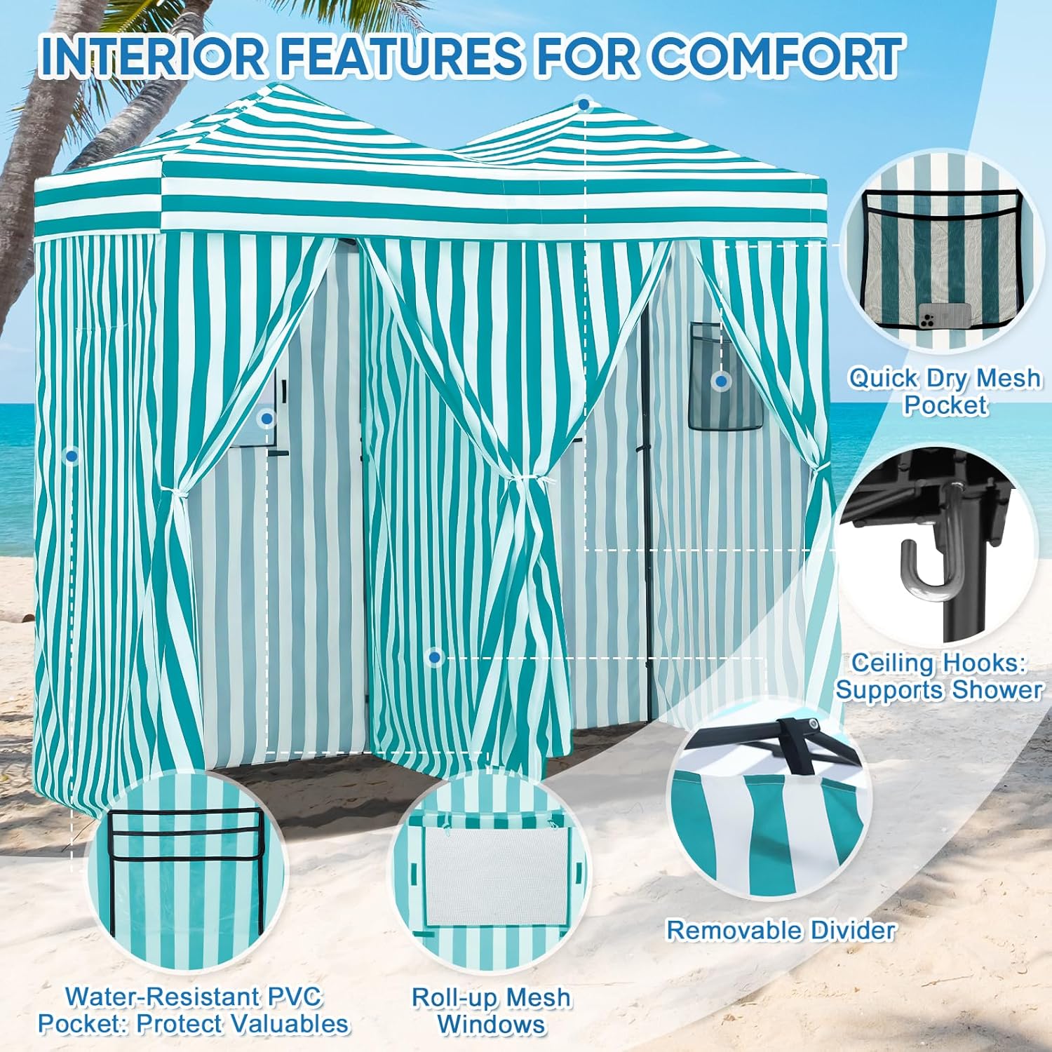 屋外用ポータブル2ルーム更衣室サンシェルタードレッシングテン - Outdoor Camping Tent のレビューと価格