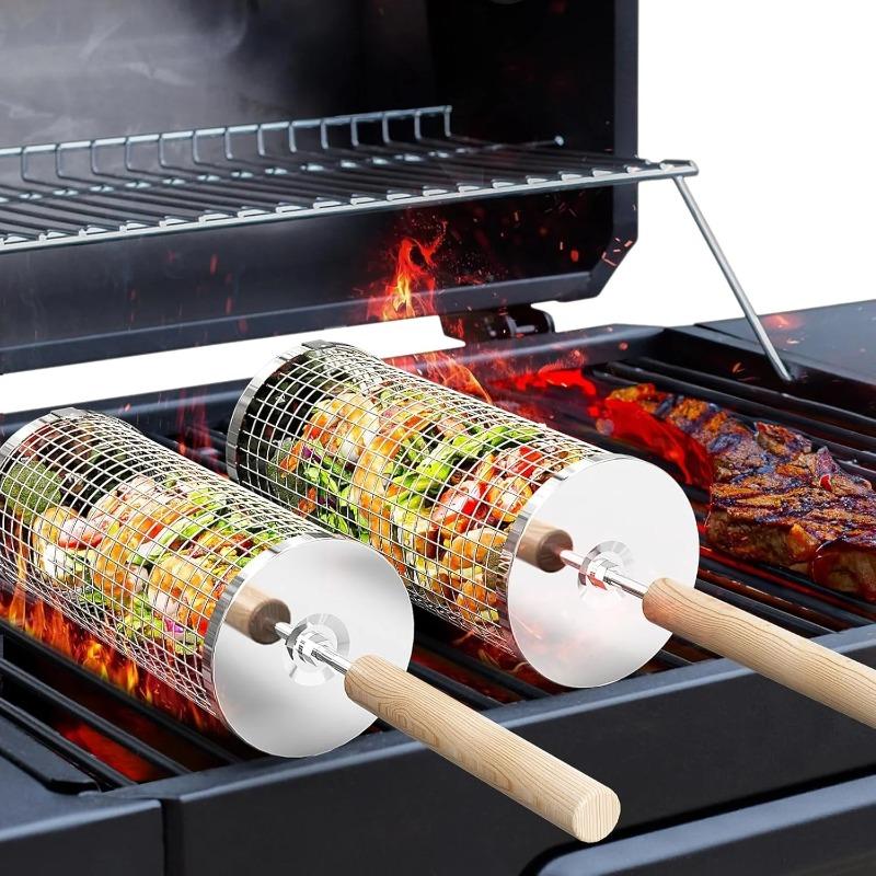 ステンレス製BBQグリルバスケット、丸型回転シリンダーケージ - Outdoor Camping Cooking Set のレビューと価格