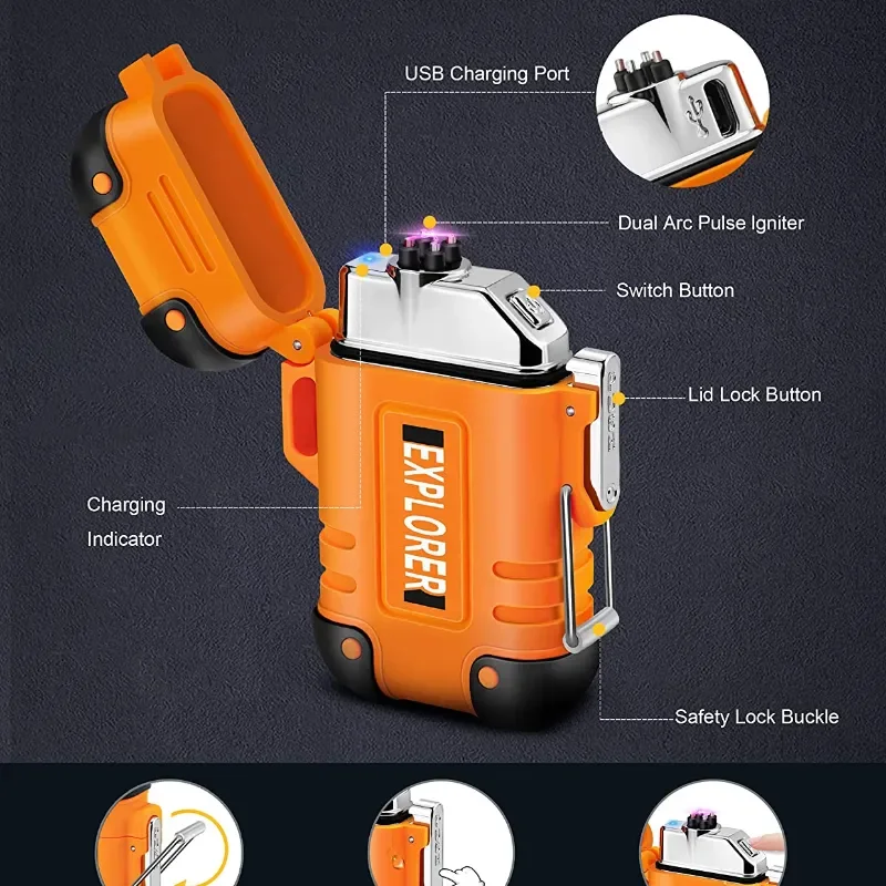 2023 新防水ダブルアークライター USB 充電式防風プラ - Outdoor Windproof Lighter のレビューと価格