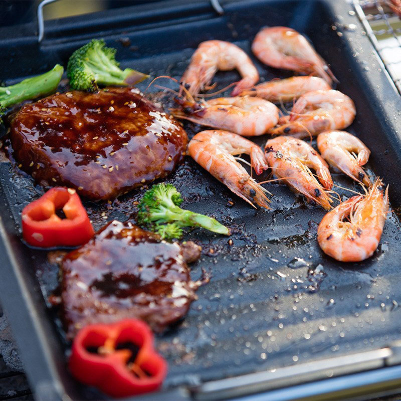 屋外用厚い四角グリルパン 2つのハンドル付き ポータブルノン - Outdoor Camping Cooking Set のレビューと価格