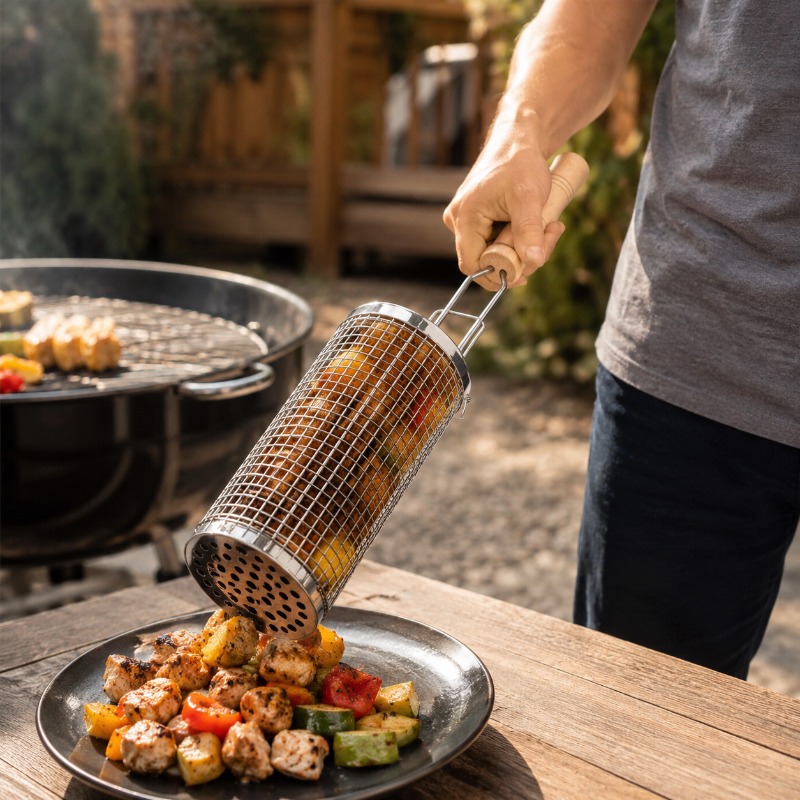 丸型バーベキューグリルバスケットセット ステンレス製回転式ス - Outdoor Camping Cooking Set のレビューと価格