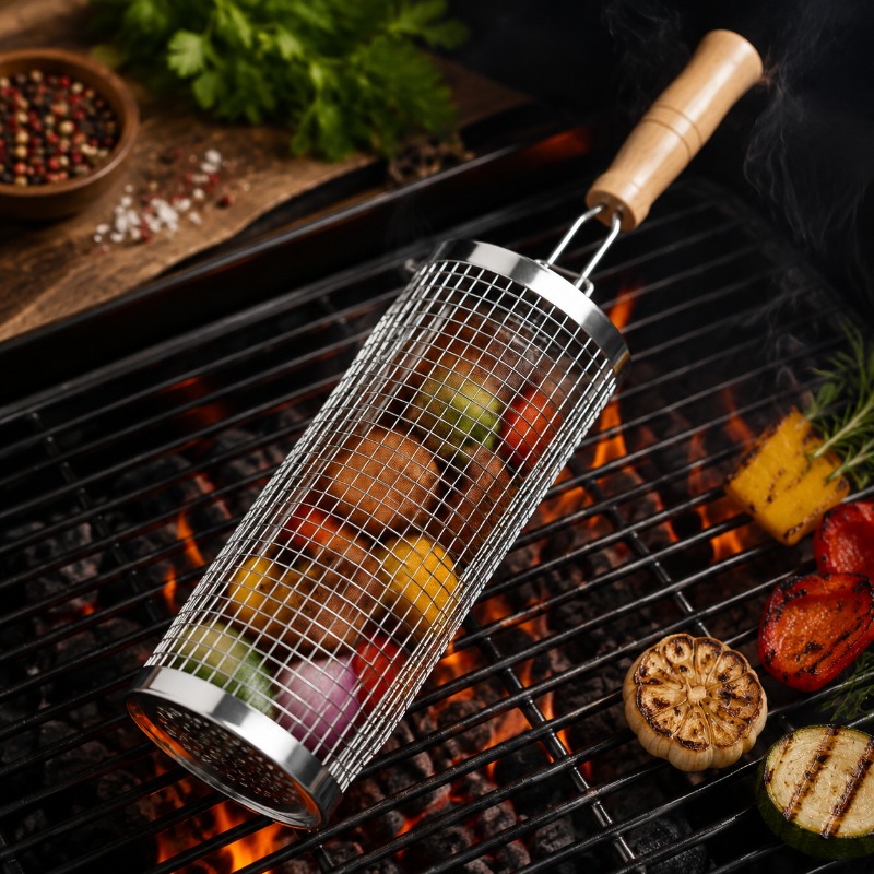 丸型バーベキューグリルバスケットセット ステンレス製回転式ス - Outdoor Camping Cooking Set のレビューと価格