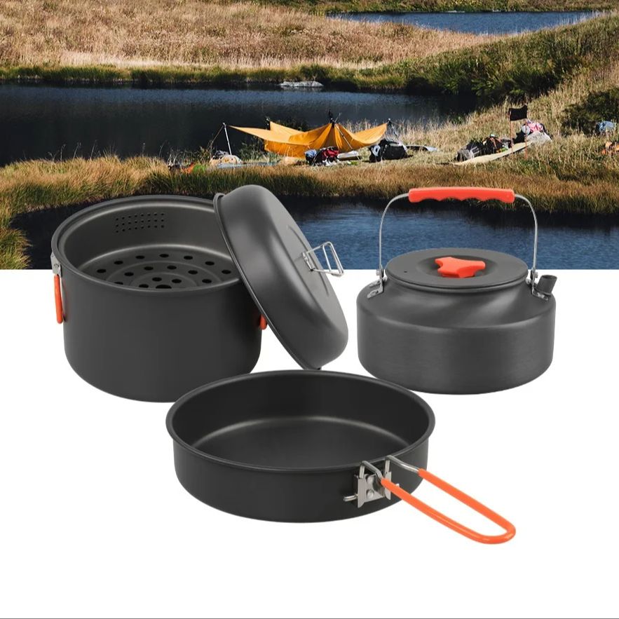 屋外調理器具セット、キャンプ調理鍋、ケトル、蒸し器、フライパ - Outdoor Camping Cooking Set のレビューと価格