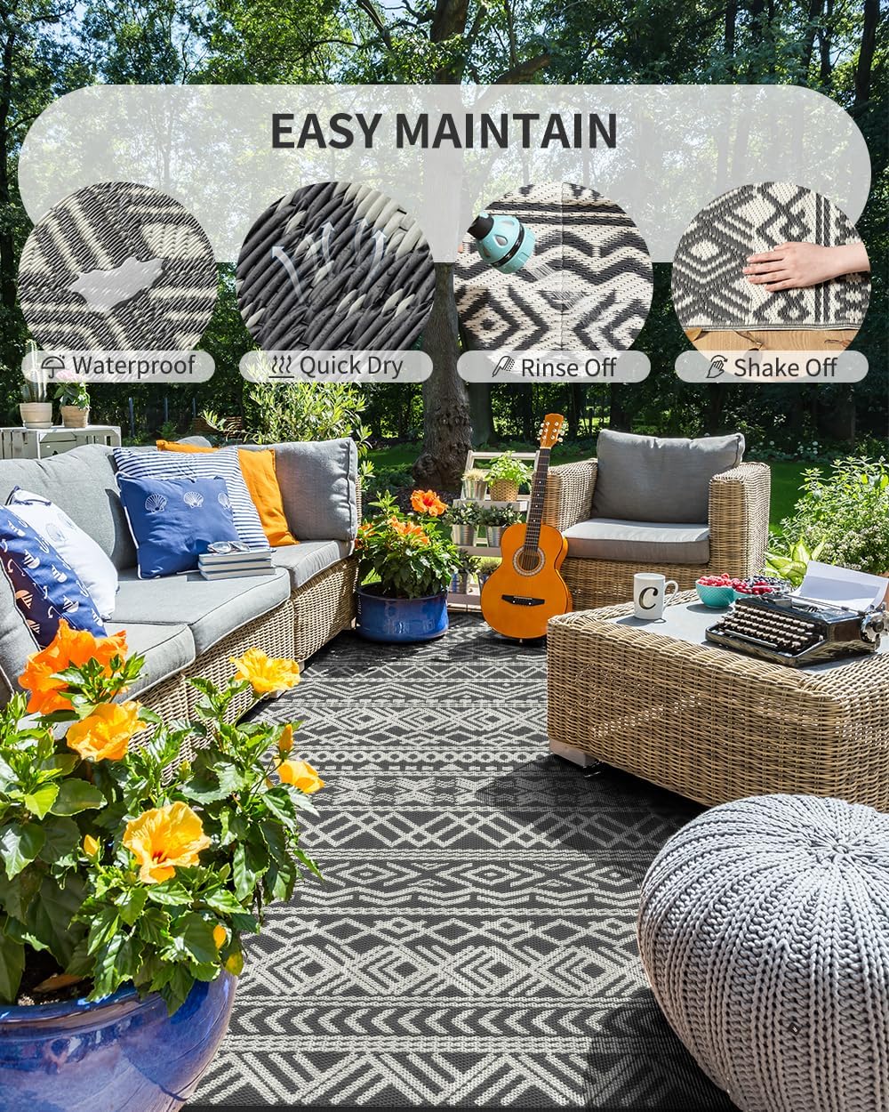 屋外用防水ラグカーペット 9x12 リバーシブル プラスチッ - Outdoor Camping Rugs 9X12 のレビューと価格