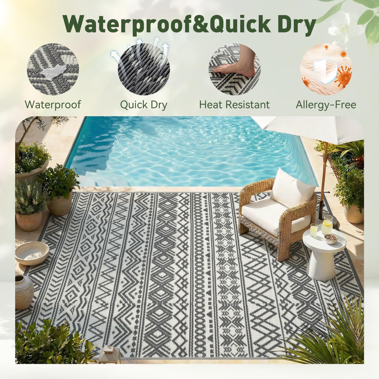 屋外用防水ラグカーペット 9x12 リバーシブル プラスチッ - Outdoor Camping Rugs 9X12 のレビューと価格