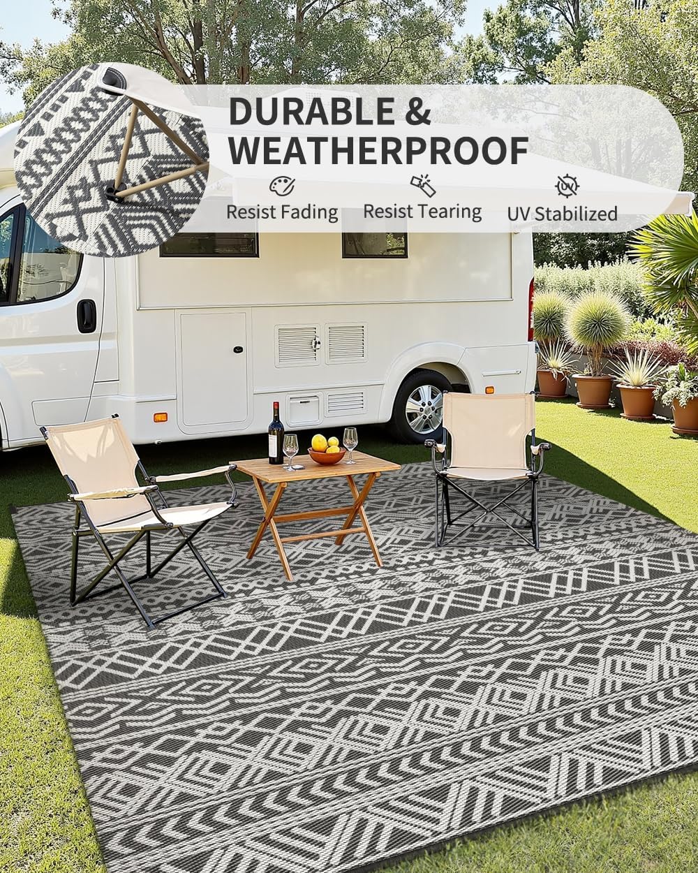 屋外用防水ラグカーペット 9x12 リバーシブル プラスチッ - Outdoor Camping Rugs 9X12 のレビューと価格