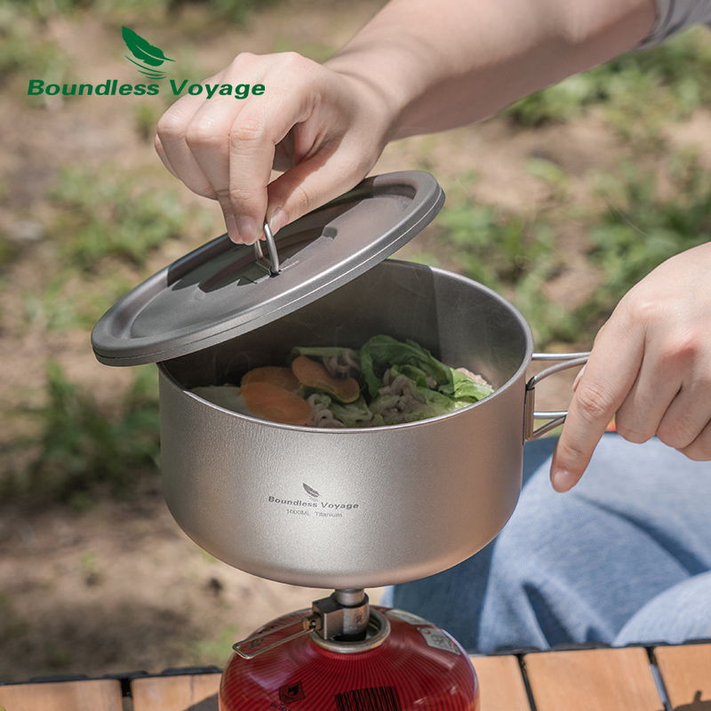 ふた付きのキャンプ用チタンポット,超軽量,屋外料理,単層,弁 - Outdoor Camping Cooking Set のレビューと価格