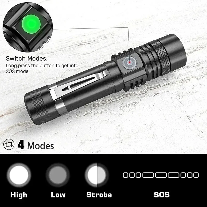 T6 LED 充電式懐中電灯、18650 ズーム可能なトーチ - Outdoor Camping Adventures のレビューと価格